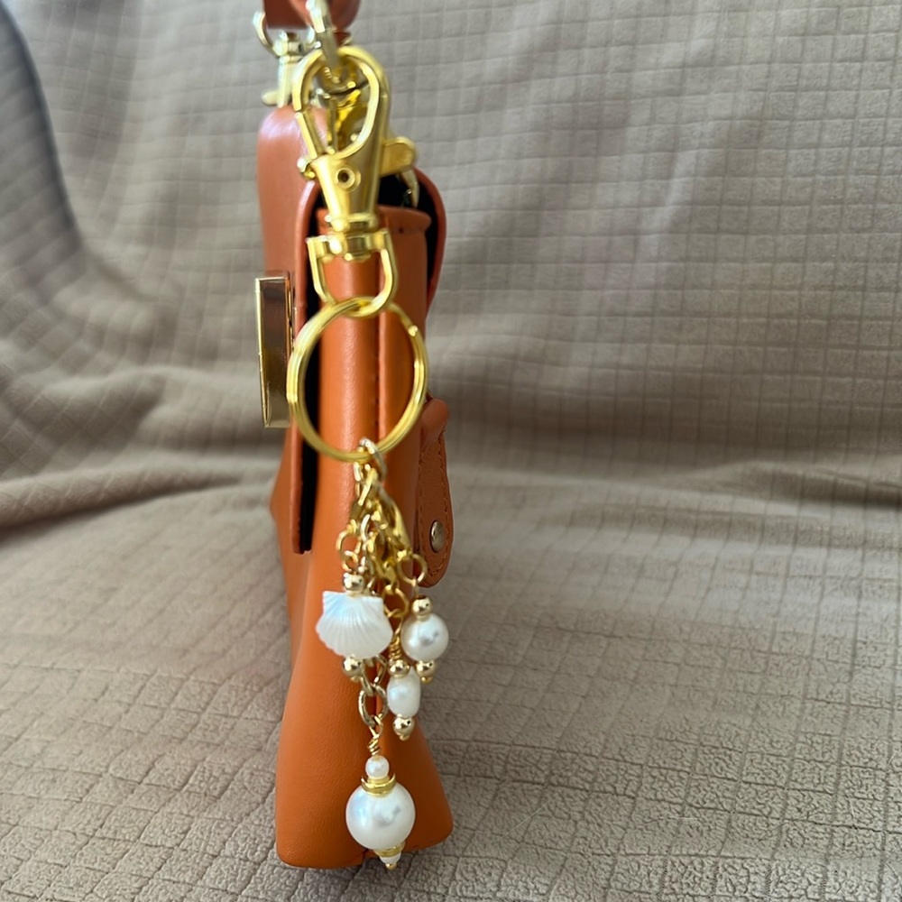 Elegant Keychain Purse charm with pearl & Gold beads and dangles.